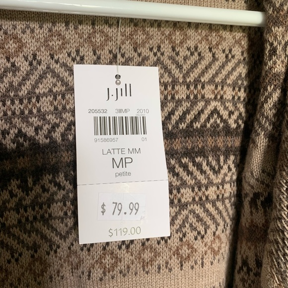NWT J Jill Open Front Cardigan Tan & Brown M Petite - Picture 3 of 5